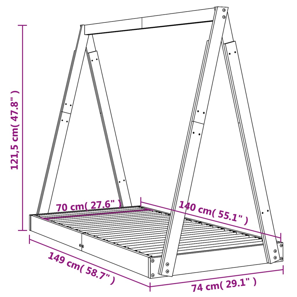 Cadre de lit pour enfant blanc 70x140 cm bois de pin massif Lits bébés et enfants vidaXL   