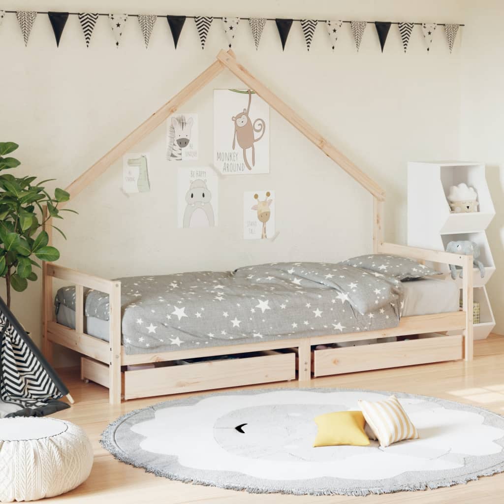 Cadre de lit pour enfants gris 80x200 cm bois de pin massif Lits bébés et enfants vidaXL   