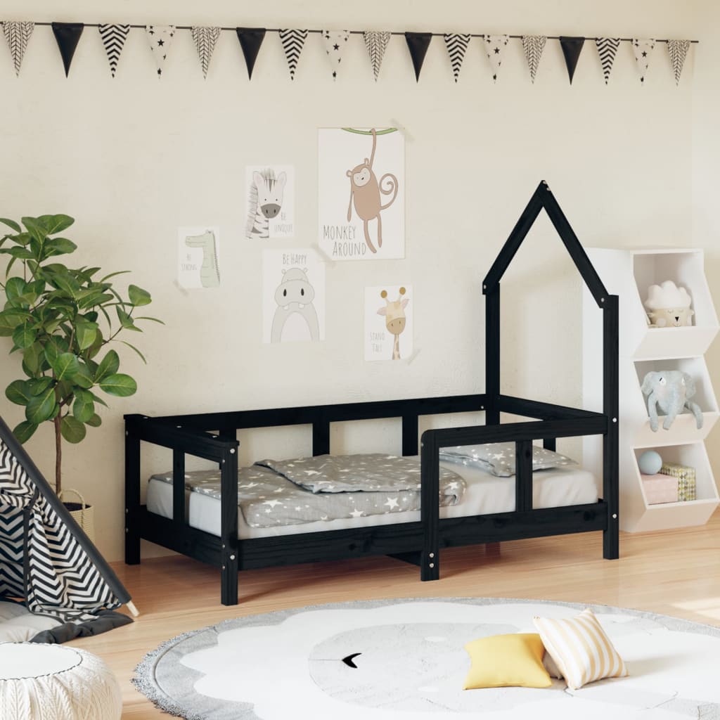 Cadre de lit pour enfant noir 70x140 cm bois de pin massif Lits bébés et enfants vidaXL   