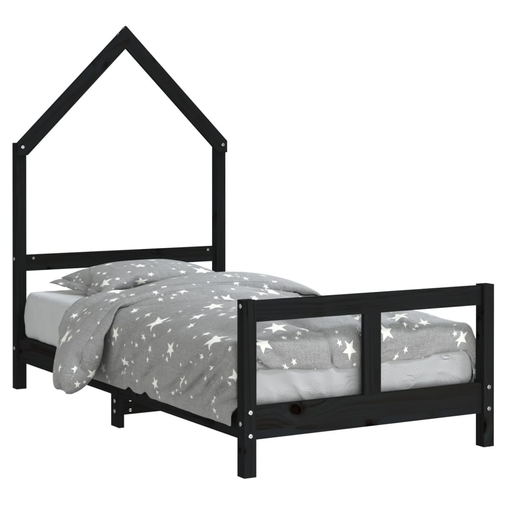 Cadre de lit pour enfant noir 80x160 cm bois de pin massif Lits bébés et enfants vidaXL   