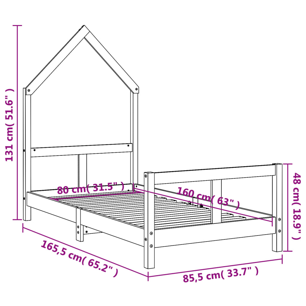 Cadre de lit pour enfant noir 80x160 cm bois de pin massif Lits bébés et enfants vidaXL   