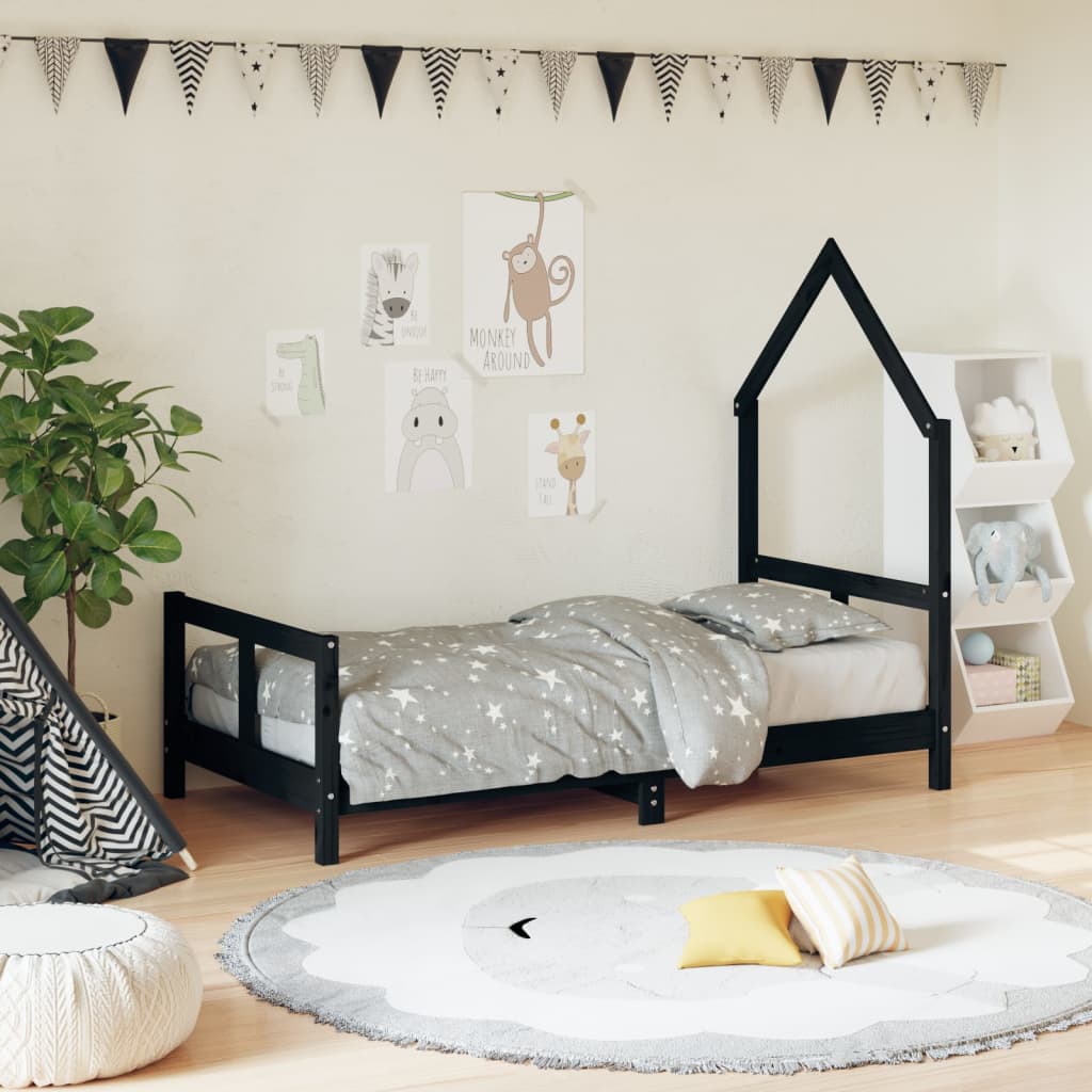 Cadre de lit pour enfant noir 80x160 cm bois de pin massif Lits bébés et enfants vidaXL   