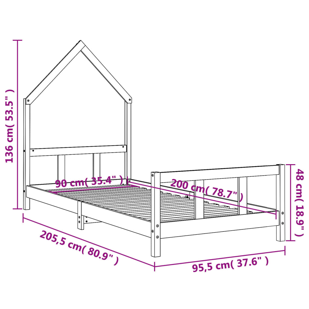 Cadre de lit pour enfants 90x200 cm bois de pin massif Lits bébés et enfants vidaXL   