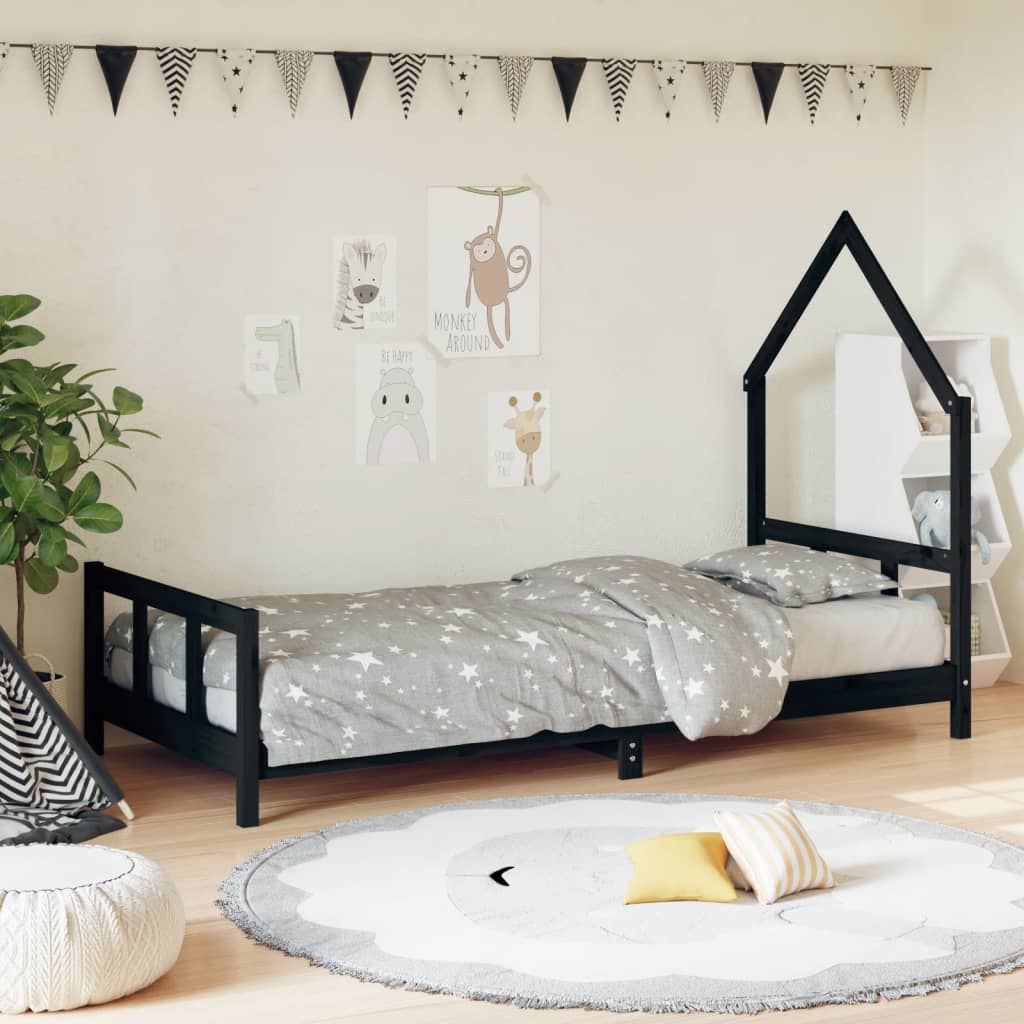 Cadre de lit pour enfants noir 90x200 cm bois de pin massif Lits bébés et enfants vidaXL   