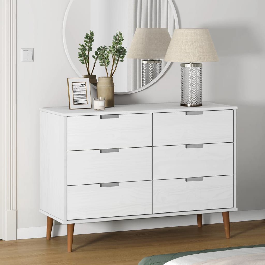 Commode MOLDE Blanc 113x40x80 cm Bois de pin massif Commodes vidaXL   