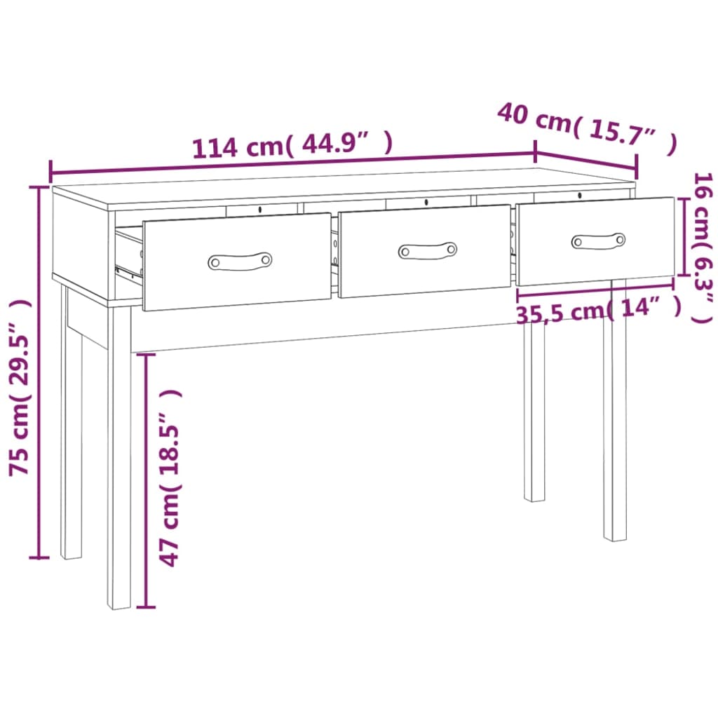 Table console 114x40x75 cm Bois massif de pin Tables d'appoint vidaXL   