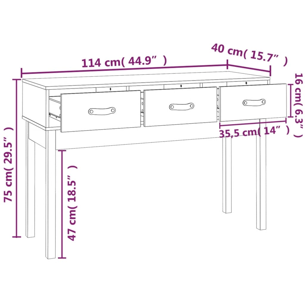 Table console Gris 114x40x75 cm Bois massif de pin Tables d'appoint vidaXL   