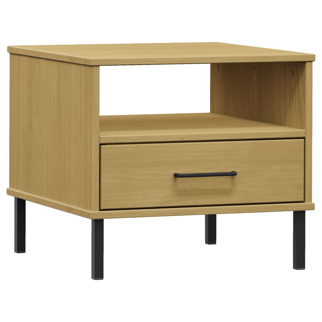 Table de chevet avec pieds en métal Marron Bois pin massif OSLO Tables d'appoint vidaXL   