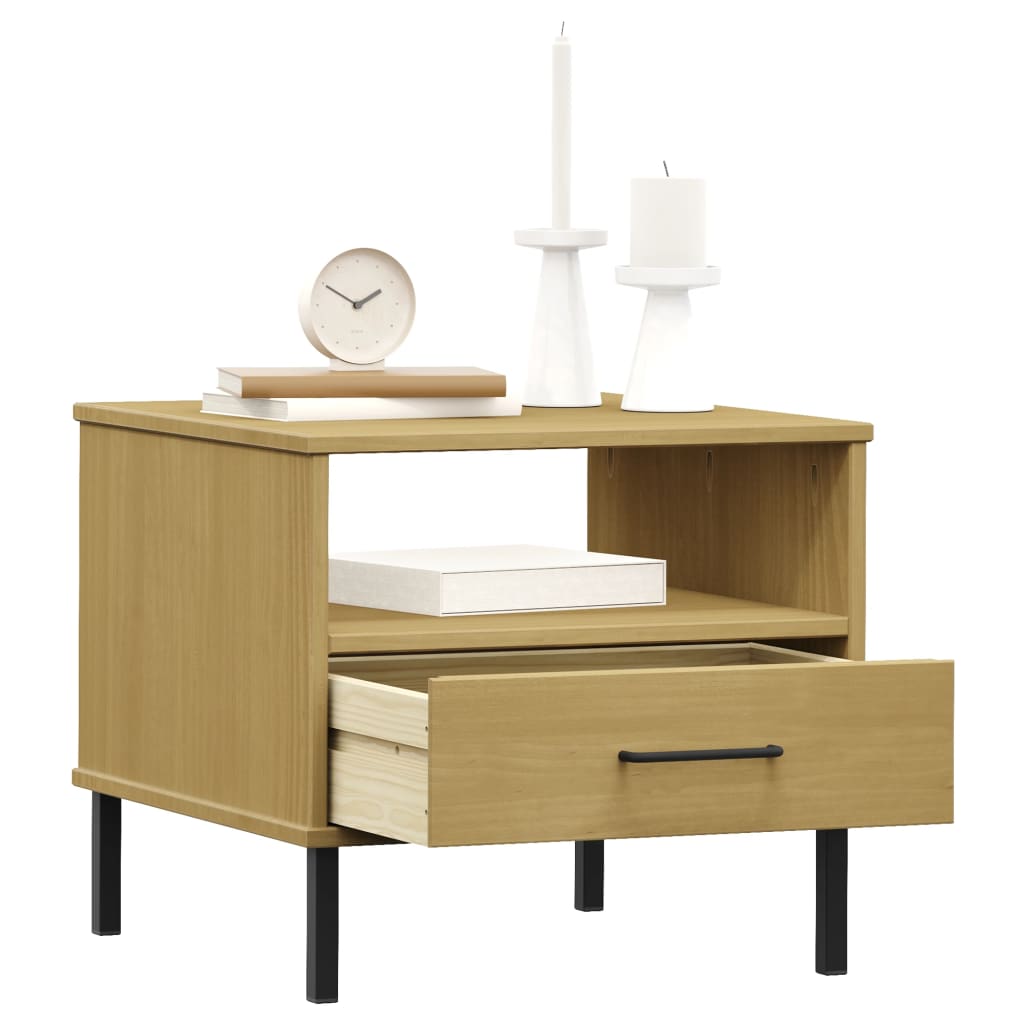 Table de chevet avec pieds en métal Marron Bois pin massif OSLO Tables d'appoint vidaXL   