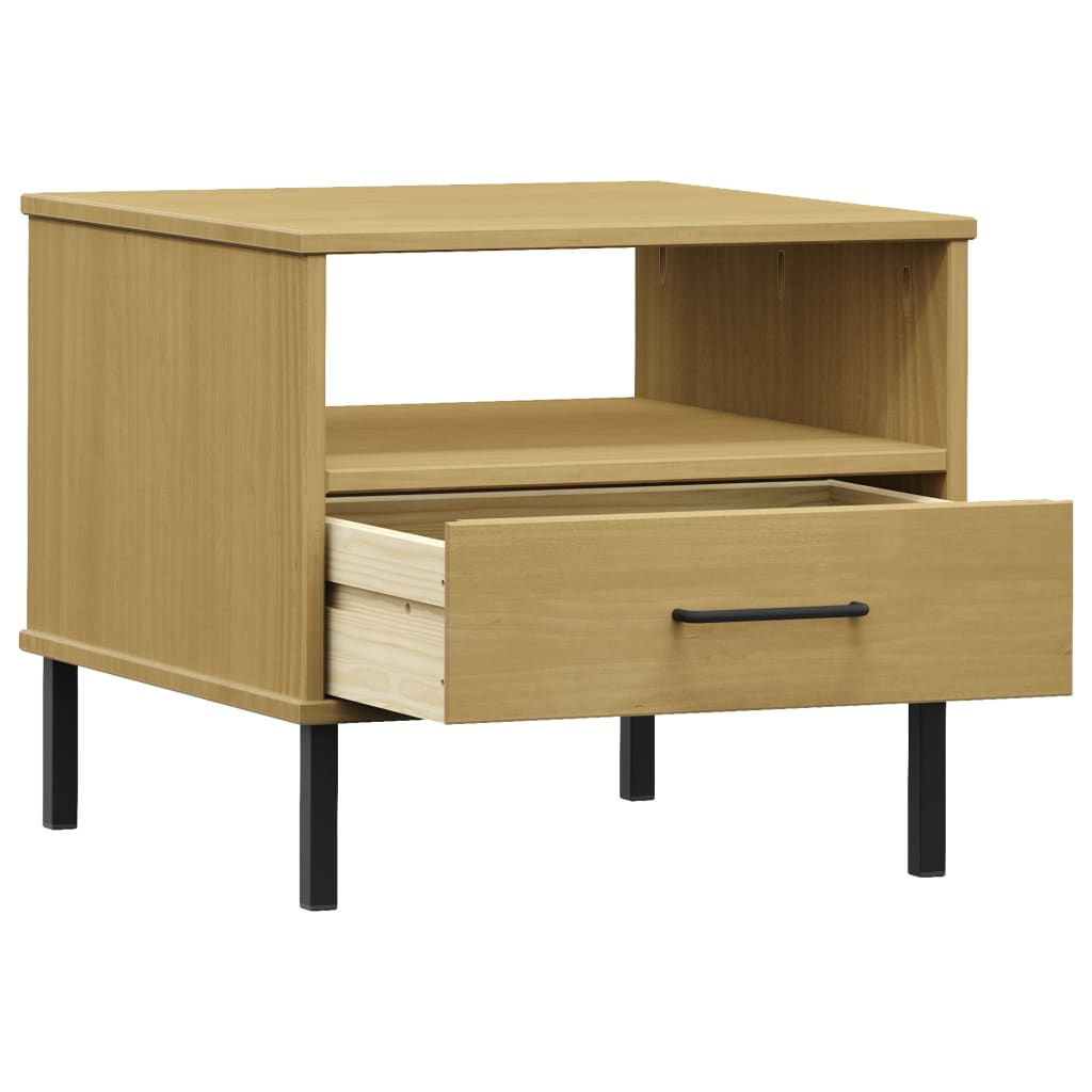 Table de chevet avec pieds en métal Marron Bois pin massif OSLO Tables d'appoint vidaXL   