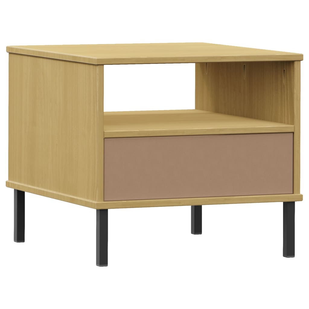 Table de chevet avec pieds en métal Marron Bois pin massif OSLO Tables d'appoint vidaXL   