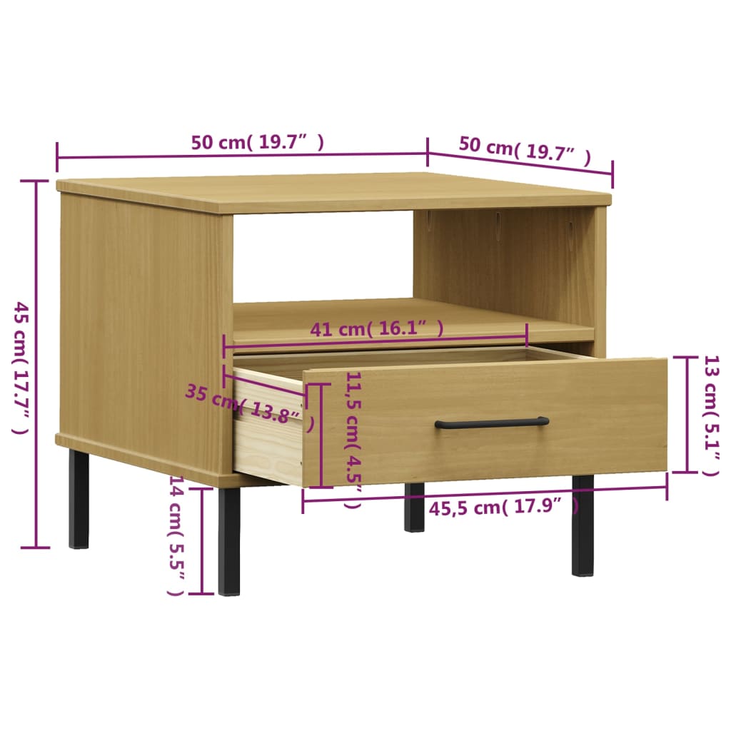 Table de chevet avec pieds en métal Marron Bois pin massif OSLO Tables d'appoint vidaXL   