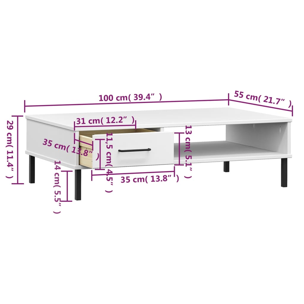 Table basse avec pieds en métal Blanc Bois pin massif OSLO Tables basses vidaXL   
