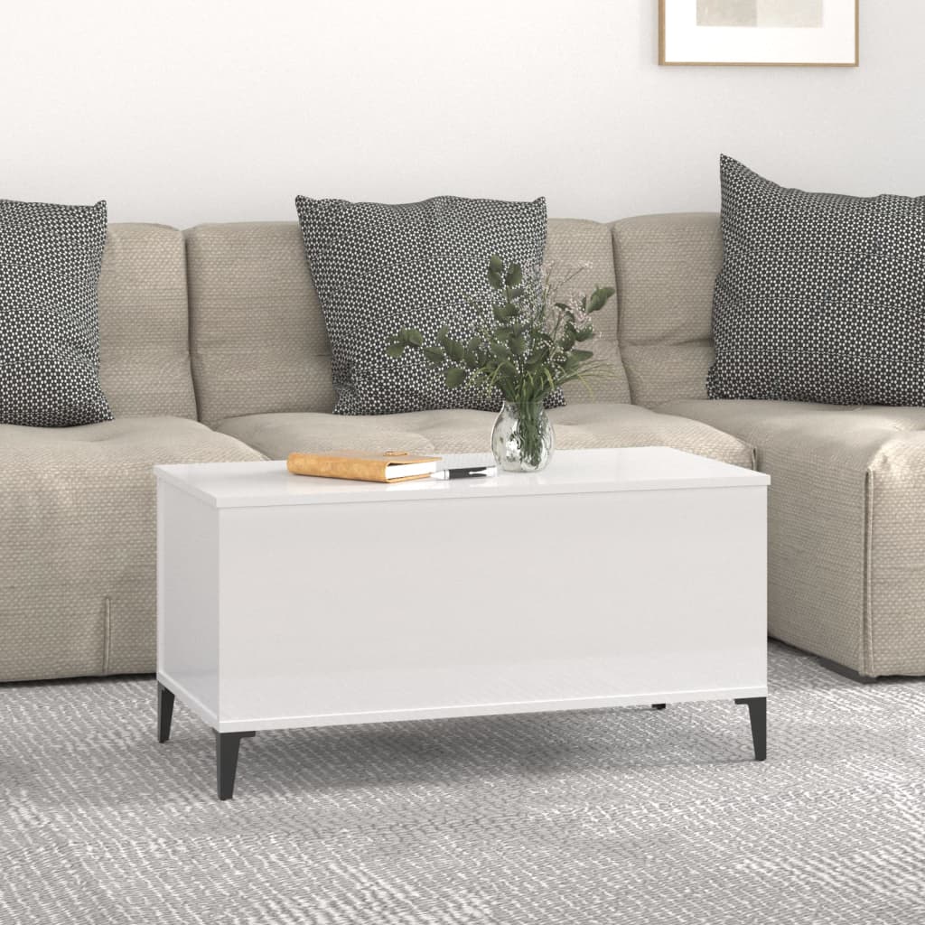 Table basse Blanc brillant 90x44,5x45 cm Bois d'ingénierie Tables basses vidaXL   