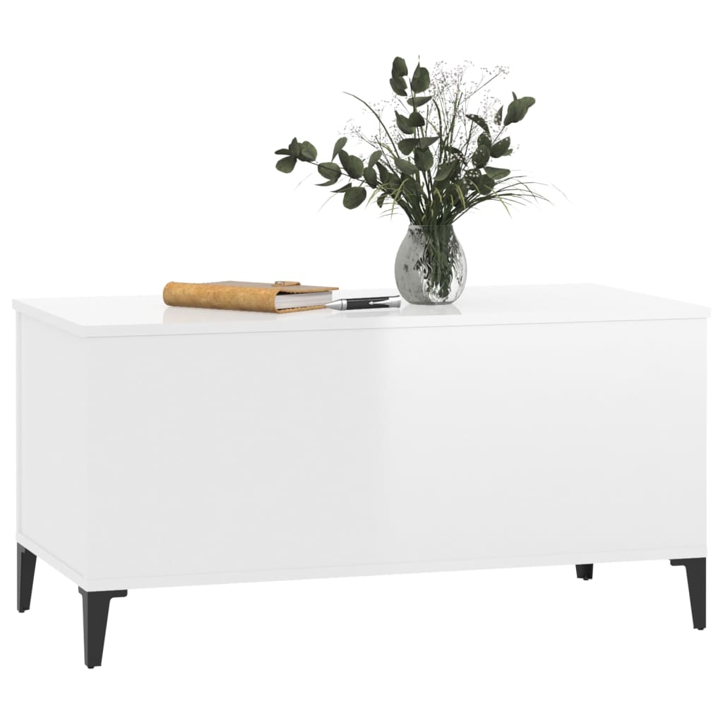 Table basse Blanc brillant 90x44,5x45 cm Bois d'ingénierie Tables basses vidaXL   