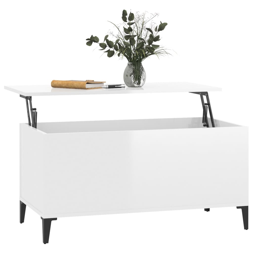 Table basse Blanc brillant 90x44,5x45 cm Bois d'ingénierie Tables basses vidaXL   