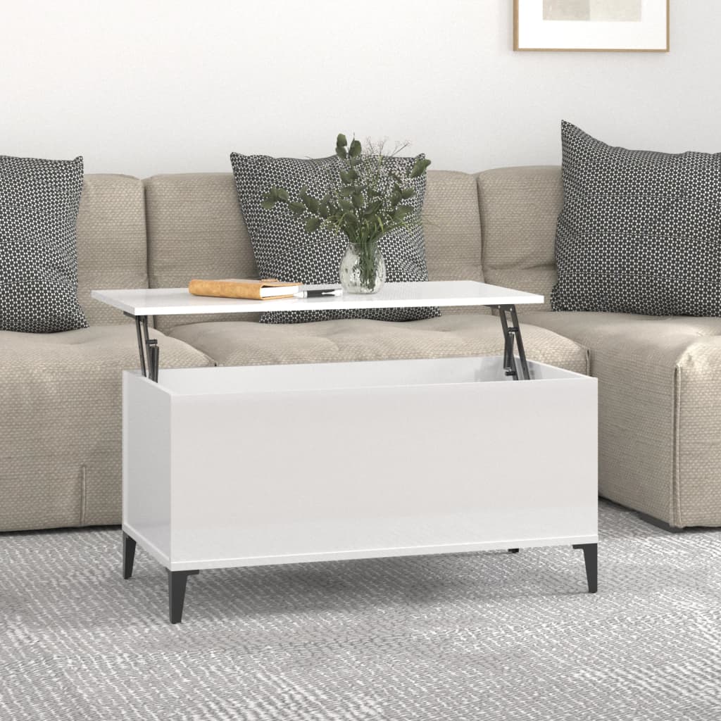 Table basse Blanc brillant 90x44,5x45 cm Bois d'ingénierie Tables basses vidaXL   
