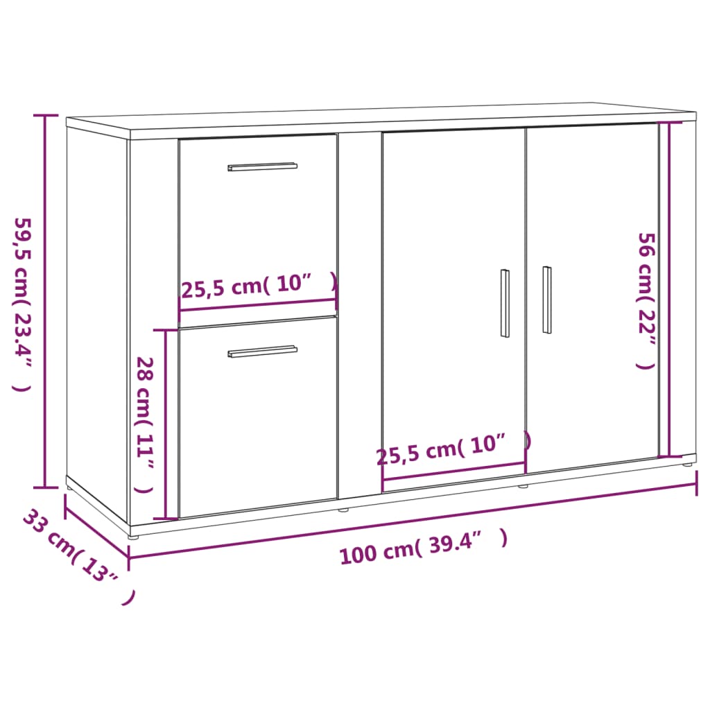 Buffet Chêne marron 100x33x59,5 cm Bois d'ingénierie Buffets & bahuts vidaXL   