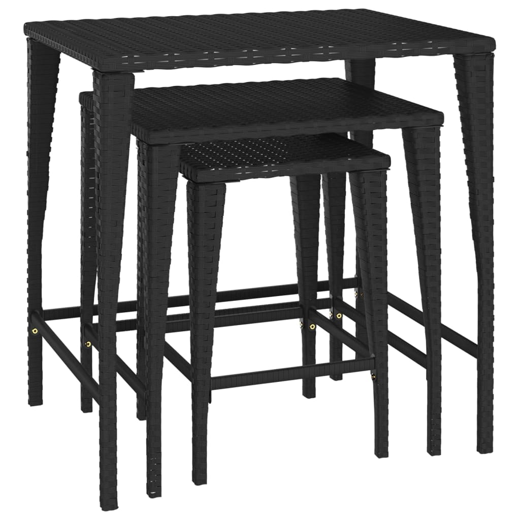 Tables gigognes 3 pcs noir résine tressée Tables d'appoint vidaXL   