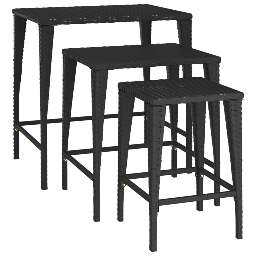 Tables gigognes 3 pcs noir résine tressée Tables d'appoint vidaXL   