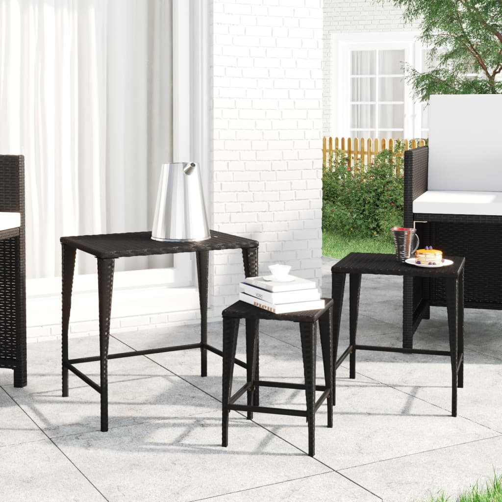 Tables gigognes 3 pcs noir résine tressée Tables d'appoint vidaXL   