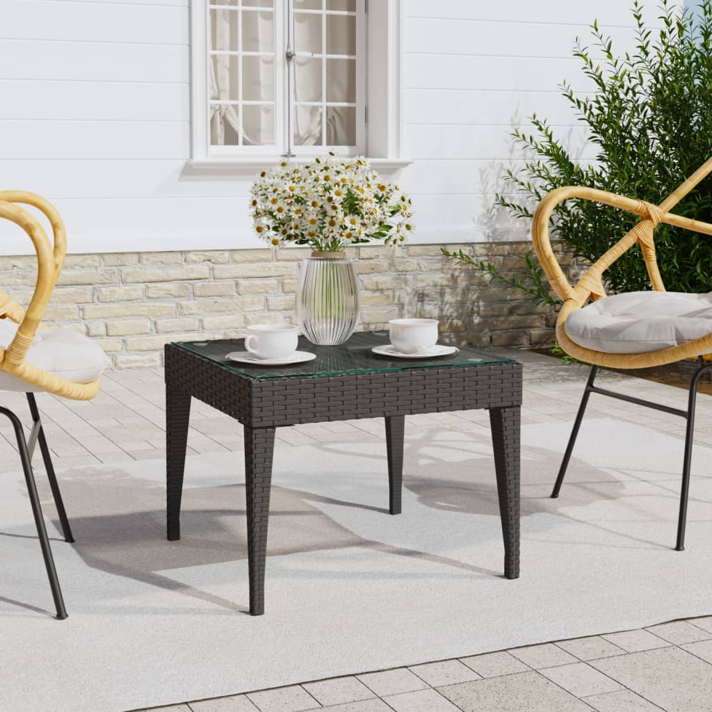 Table d'appoint noir 50x50x38 cm poly rotin et verre trempé Tables d'appoint vidaXL   