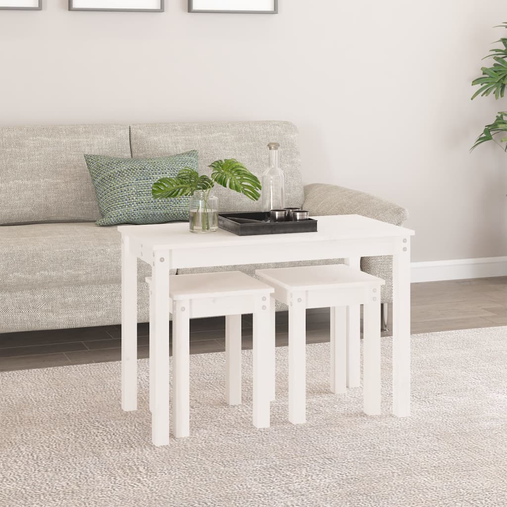 Tables gigognes 3 pcs Blanc Bois de pin massif Tables d'appoint vidaXL   