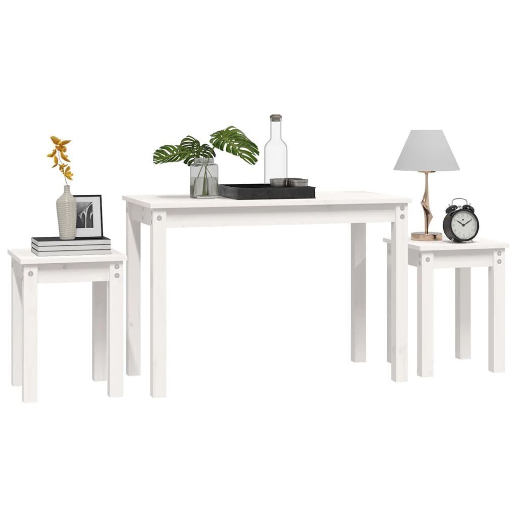 Tables gigognes 3 pcs Blanc Bois de pin massif Tables d'appoint vidaXL   