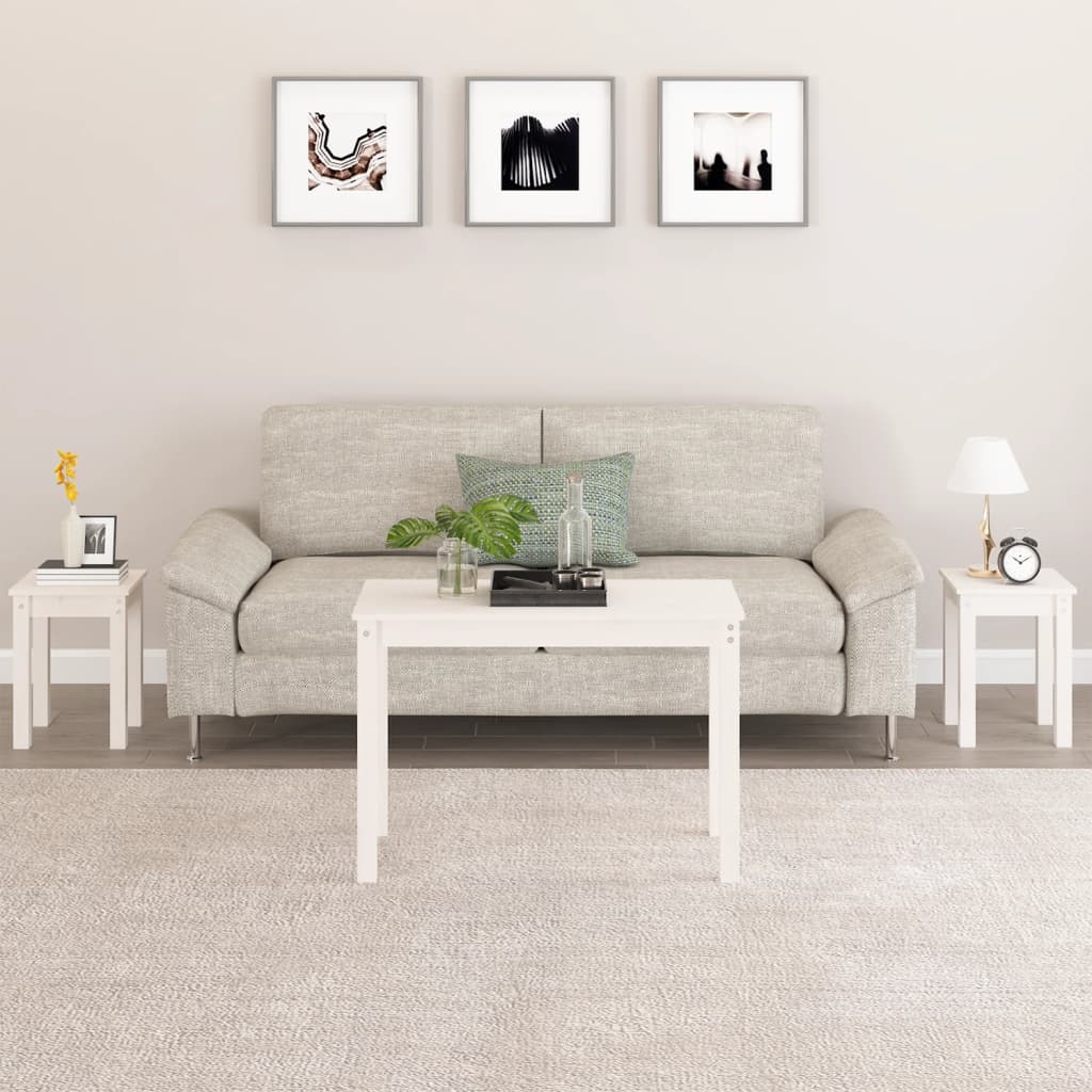 Tables gigognes 3 pcs Blanc Bois de pin massif Tables d'appoint vidaXL   