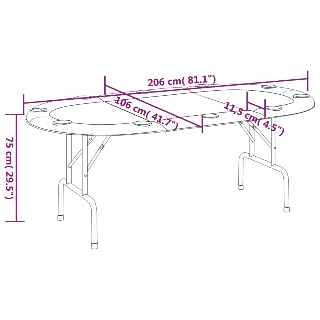 Table de poker pliable 10 joueurs Bleu 206x106x75 cm Tables de poker & de jeux vidaXL   