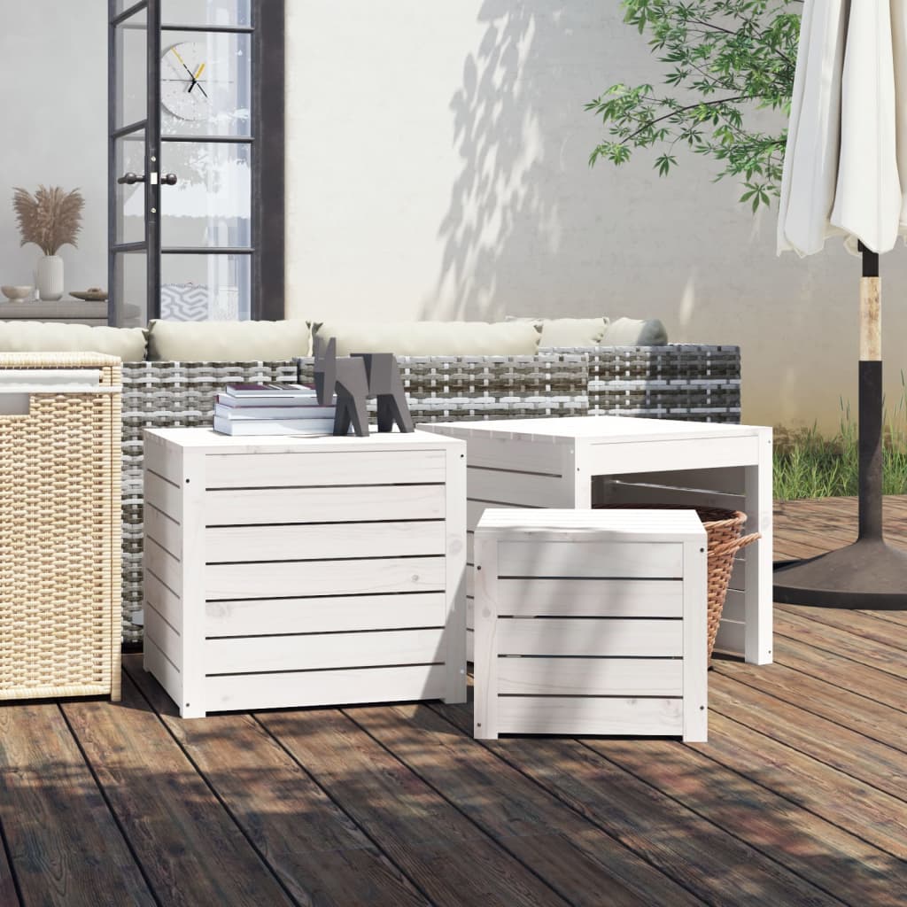 Ensemble de boîtes de jardin 3 pcs blanc bois de pin massif Coffres de jardin vidaXL   