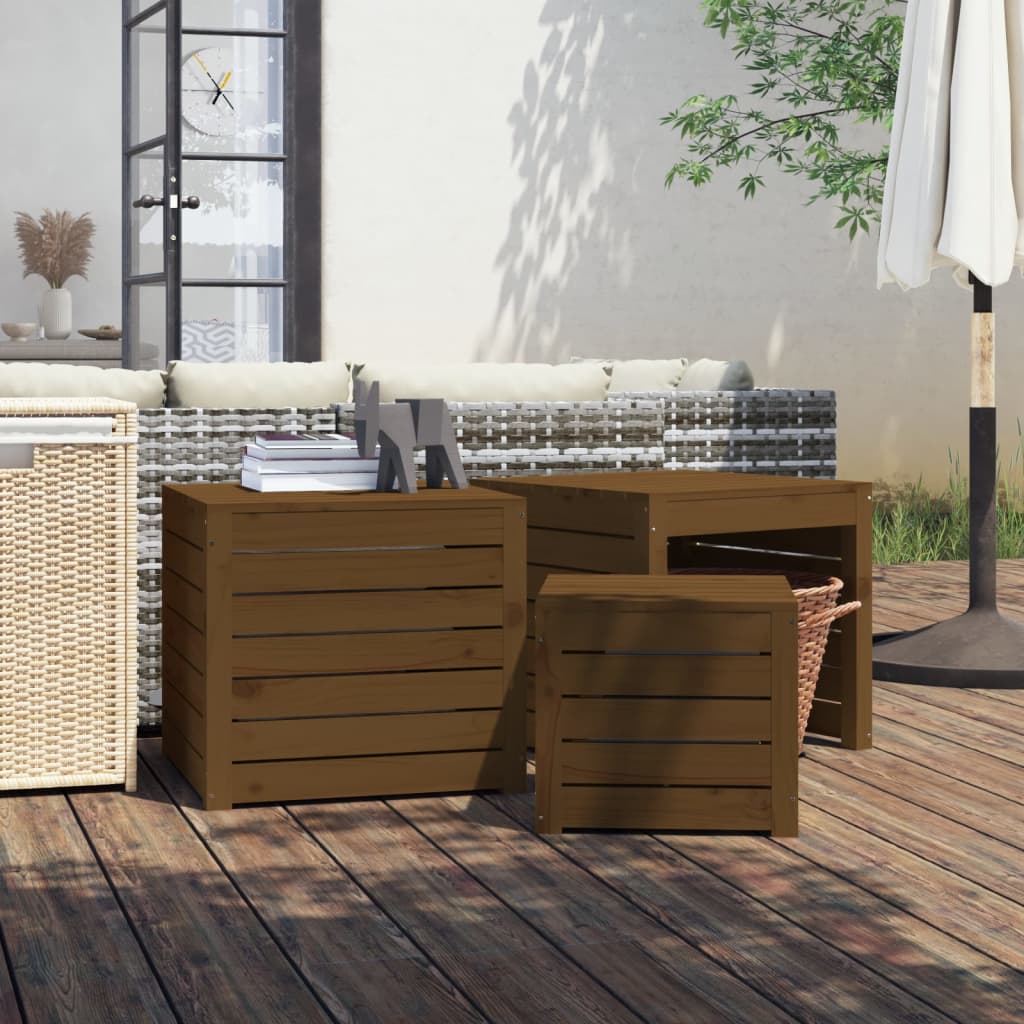 Ensemble de boîtes de jardin 3 pcs marron miel bois pin massif Coffres de jardin vidaXL   