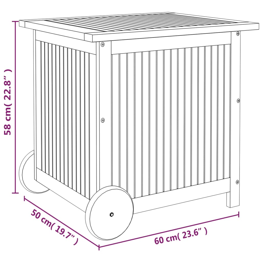 Boîte de rangement de jardin avec roues 60x50x58 cm Bois acacia Coffres de jardin vidaXL   