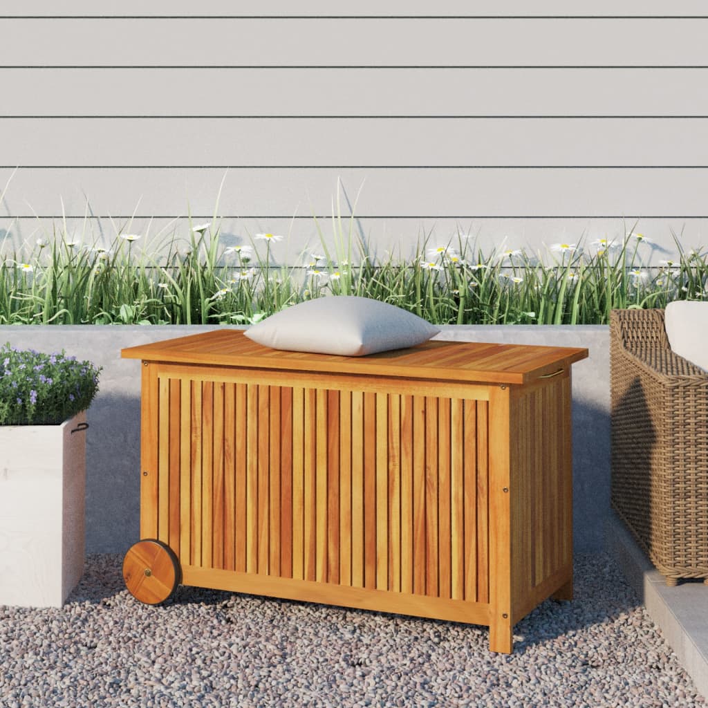 Boîte de rangement de jardin avec roues 90x50x58 cm Bois acacia Coffres de jardin vidaXL   