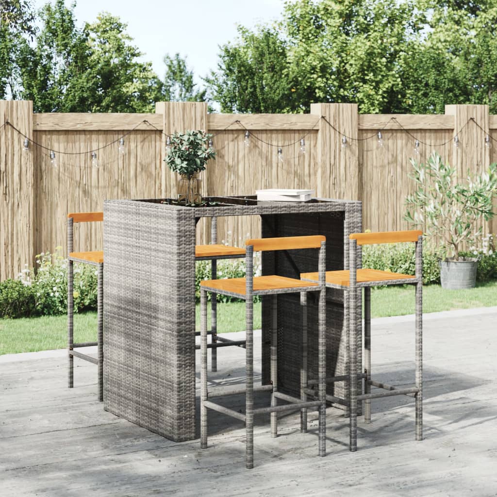 Tabourets de bar 4 pcs gris résine tressée et bois d'acacia Tabourets de bar vidaXL   