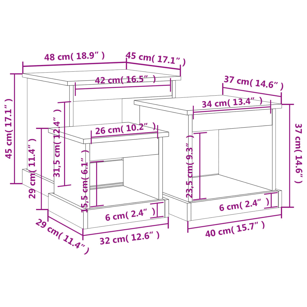 Tables basses 3 pcs noir bois d'ingénierie Tables basses vidaXL   