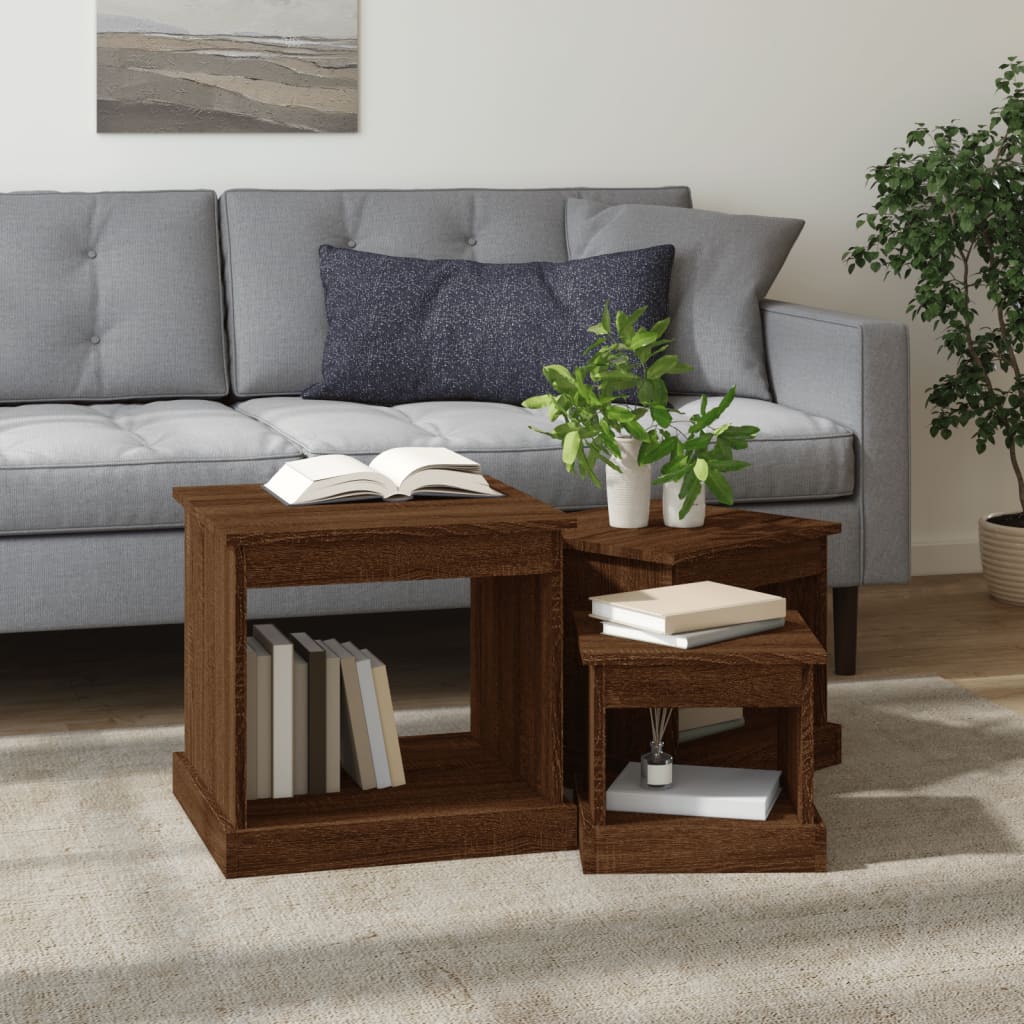 Tables basses 3 pcs chêne marron bois d'ingénierie Tables basses vidaXL   