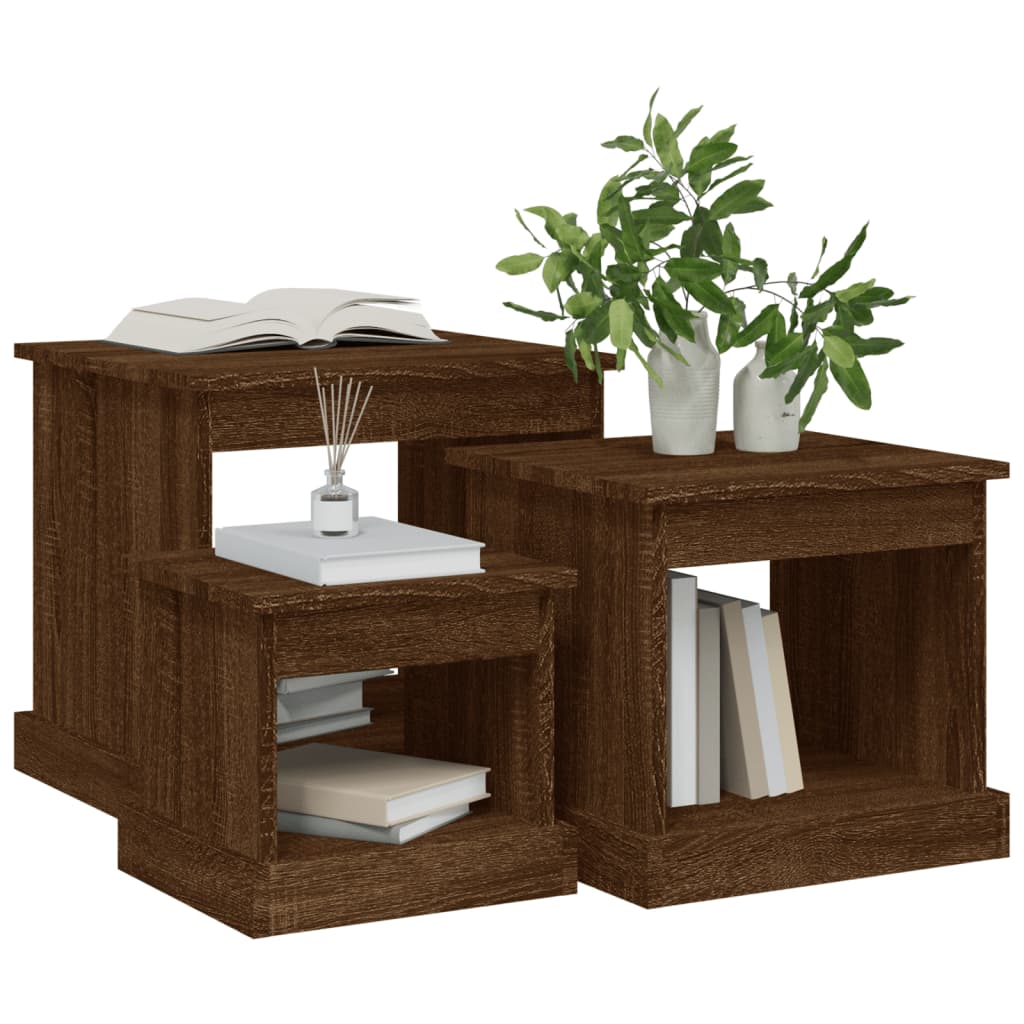 Tables basses 3 pcs chêne marron bois d'ingénierie Tables basses vidaXL   