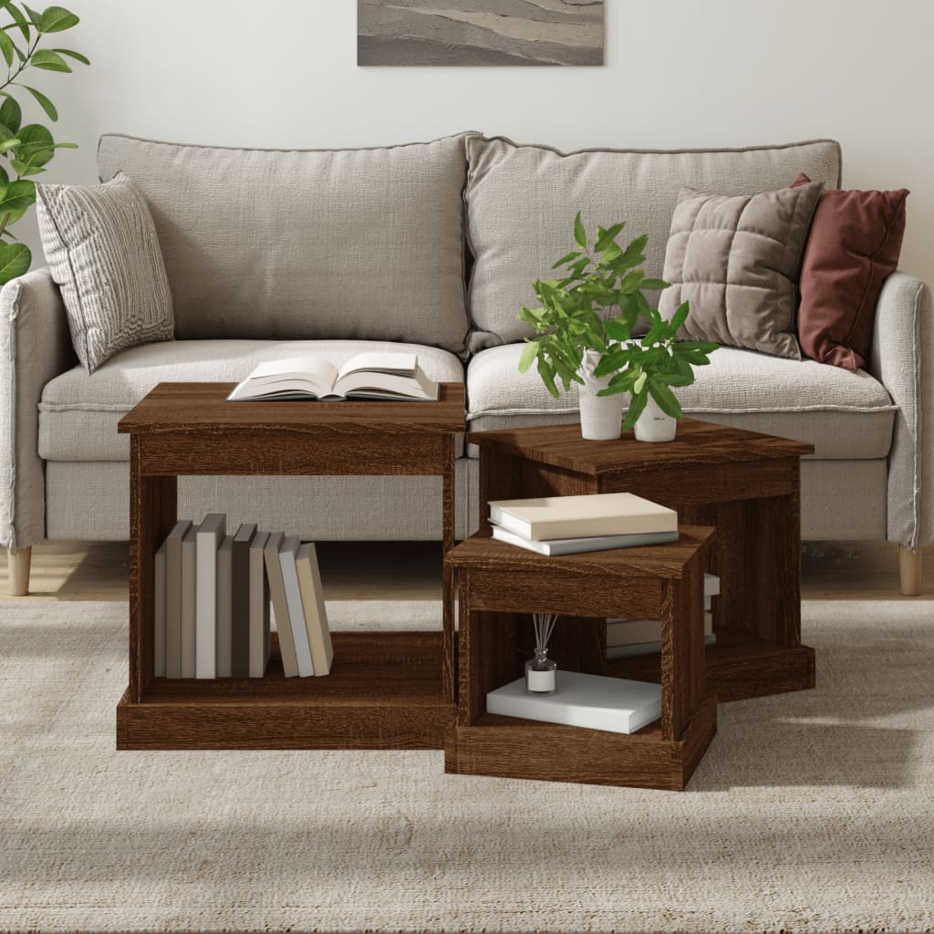Tables basses 3 pcs chêne marron bois d'ingénierie Tables basses vidaXL   