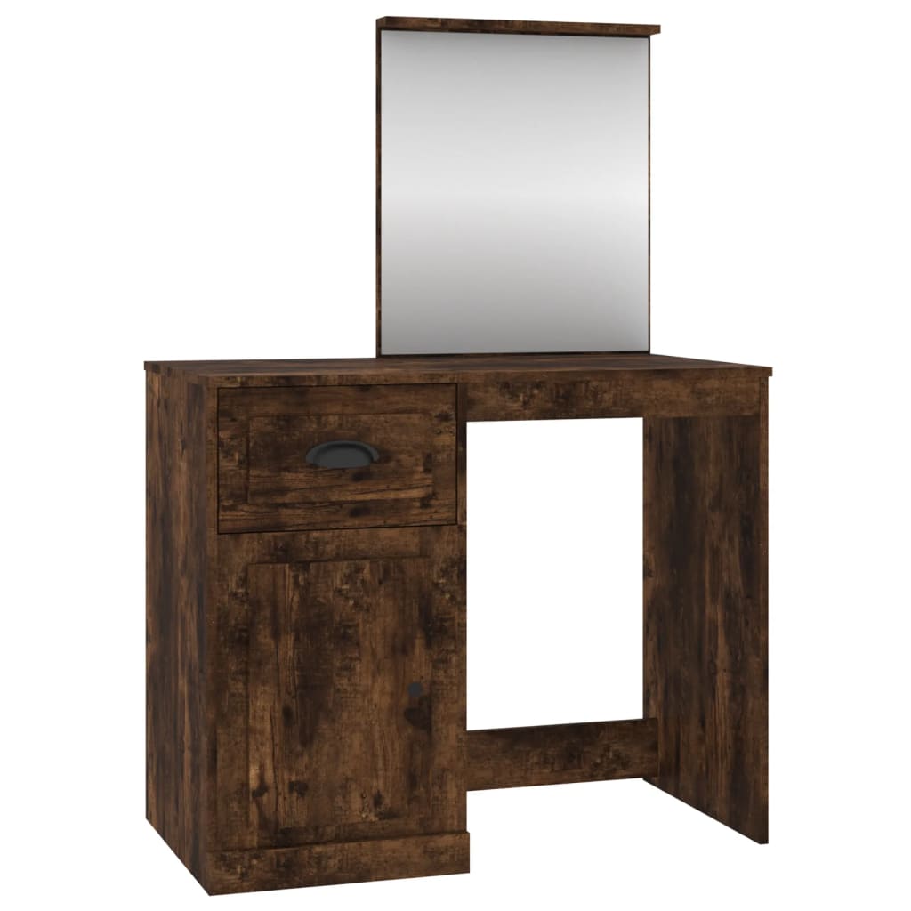 Coiffeuse et miroir chêne fumé 90x50x132,5 cm bois d'ingénierie Coiffeuses vidaXL   