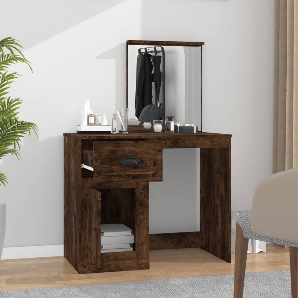 Coiffeuse et miroir chêne fumé 90x50x132,5 cm bois d'ingénierie Coiffeuses vidaXL   