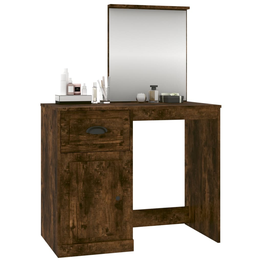 Coiffeuse et miroir chêne fumé 90x50x132,5 cm bois d'ingénierie Coiffeuses vidaXL   