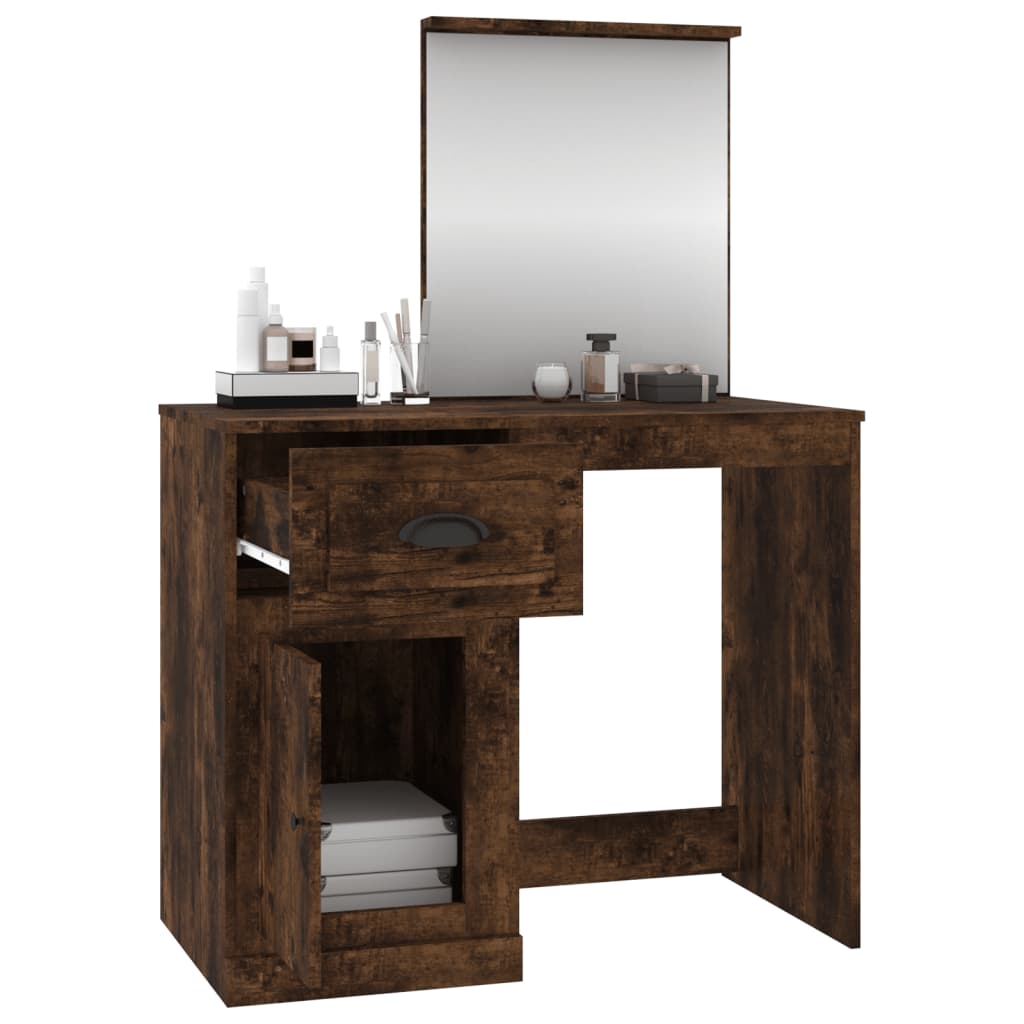 Coiffeuse et miroir chêne fumé 90x50x132,5 cm bois d'ingénierie Coiffeuses vidaXL   