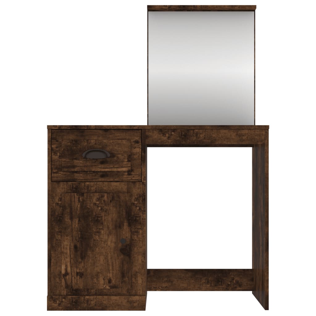 Coiffeuse et miroir chêne fumé 90x50x132,5 cm bois d'ingénierie Coiffeuses vidaXL   