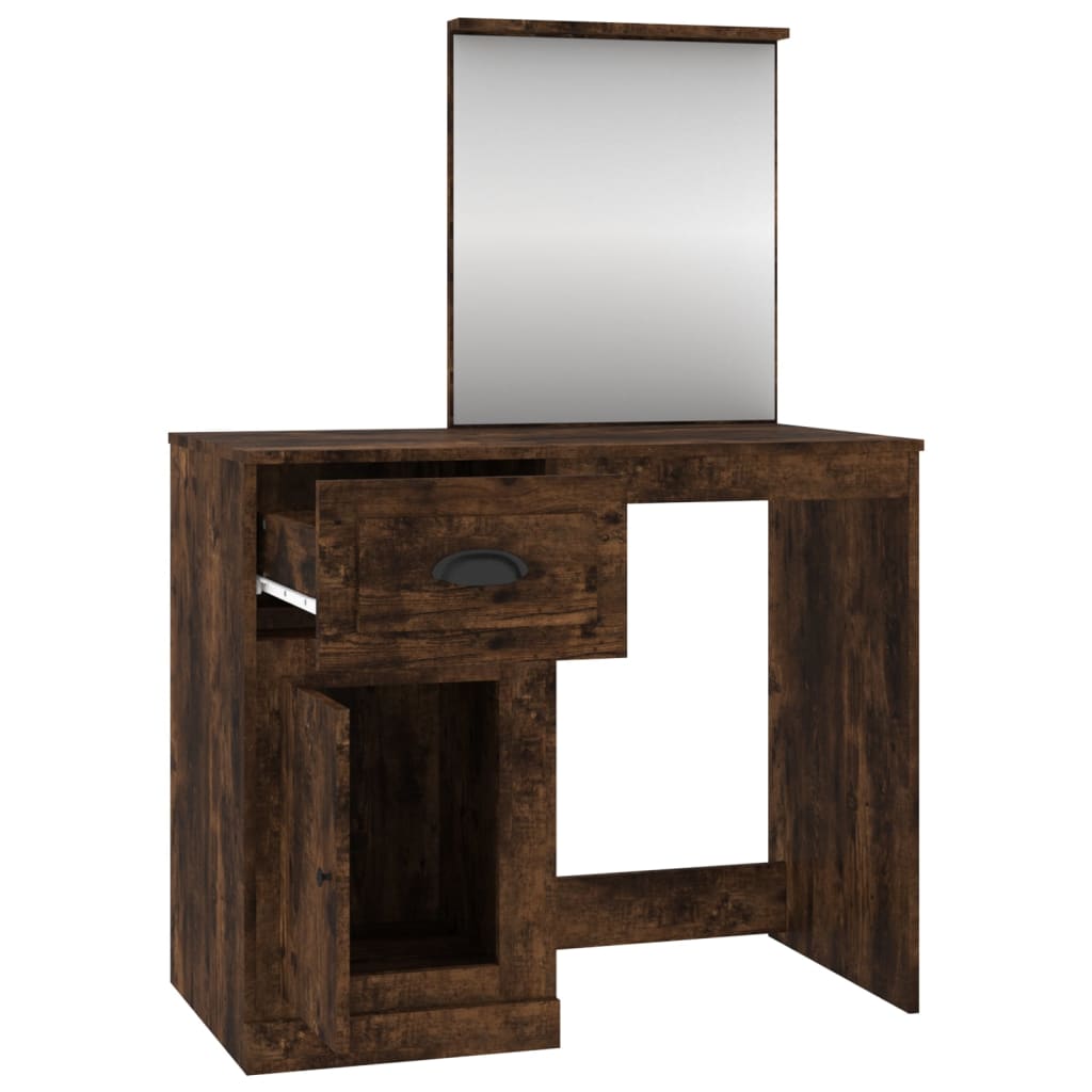 Coiffeuse et miroir chêne fumé 90x50x132,5 cm bois d'ingénierie Coiffeuses vidaXL   