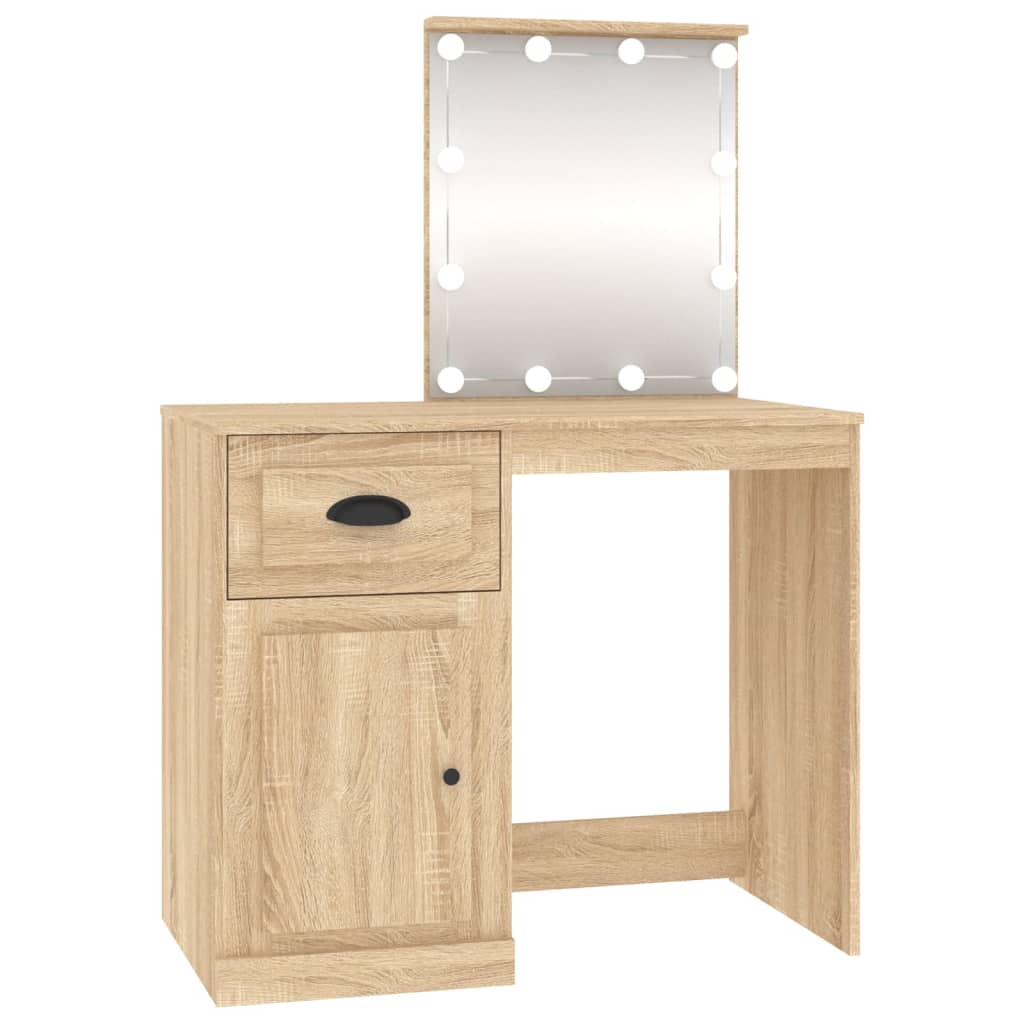 Coiffeuse avec LED chêne sonoma 90x50x132,5cm bois d'ingénierie Coiffeuses vidaXL   