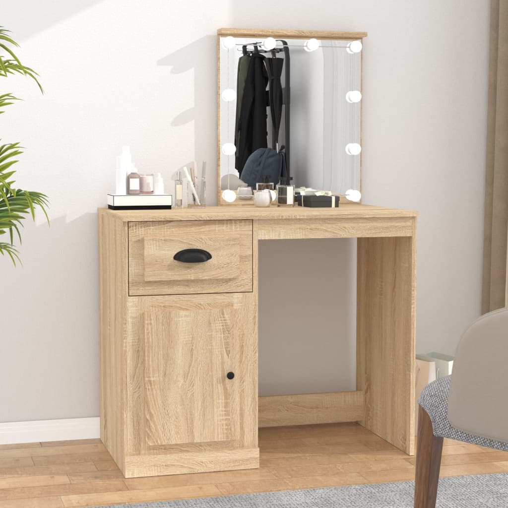 Coiffeuse avec LED chêne sonoma 90x50x132,5cm bois d'ingénierie Coiffeuses vidaXL   