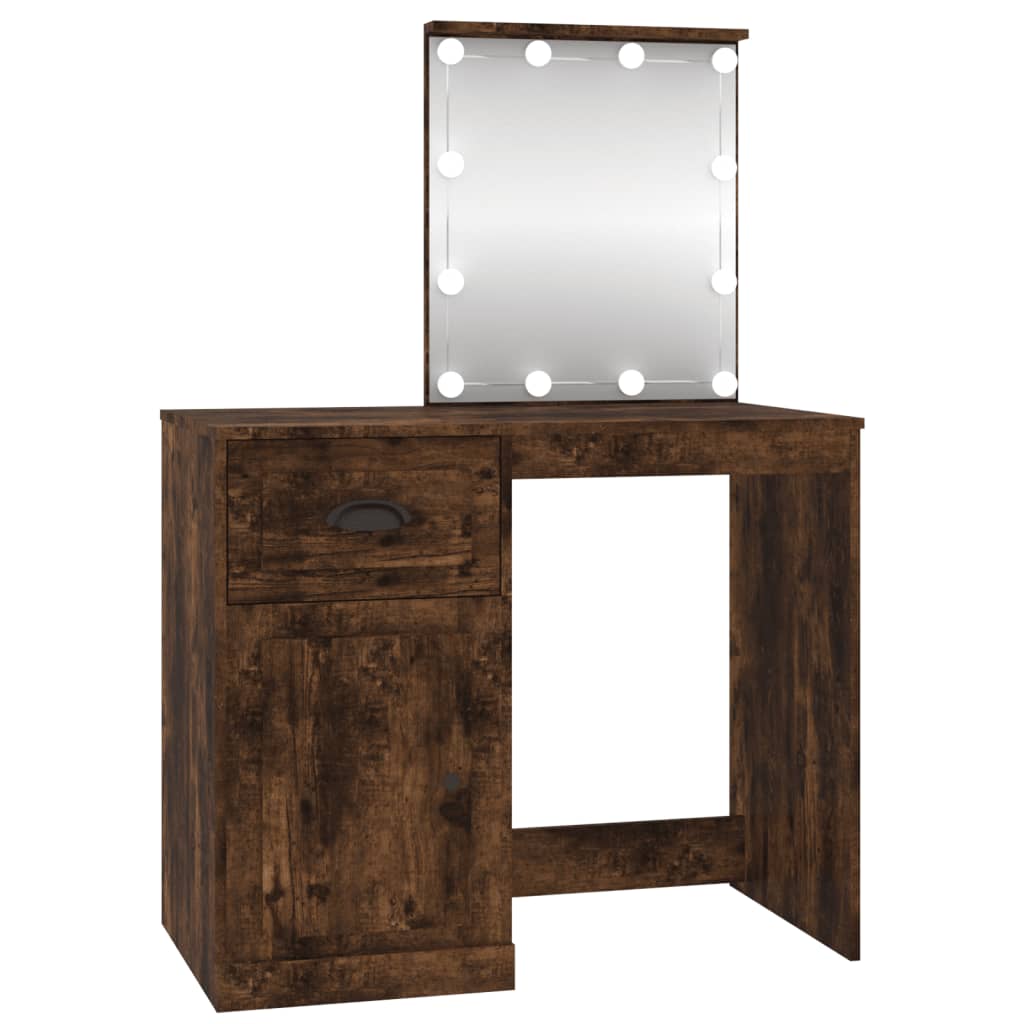 Coiffeuse avec LED chêne fumé 90x50x132,5 cm bois d'ingénierie Coiffeuses vidaXL   
