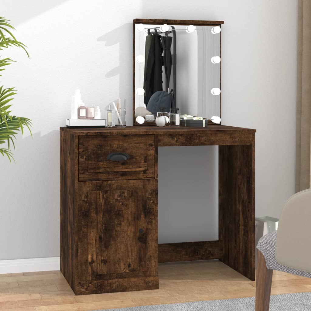 Coiffeuse avec LED chêne fumé 90x50x132,5 cm bois d'ingénierie Coiffeuses vidaXL   