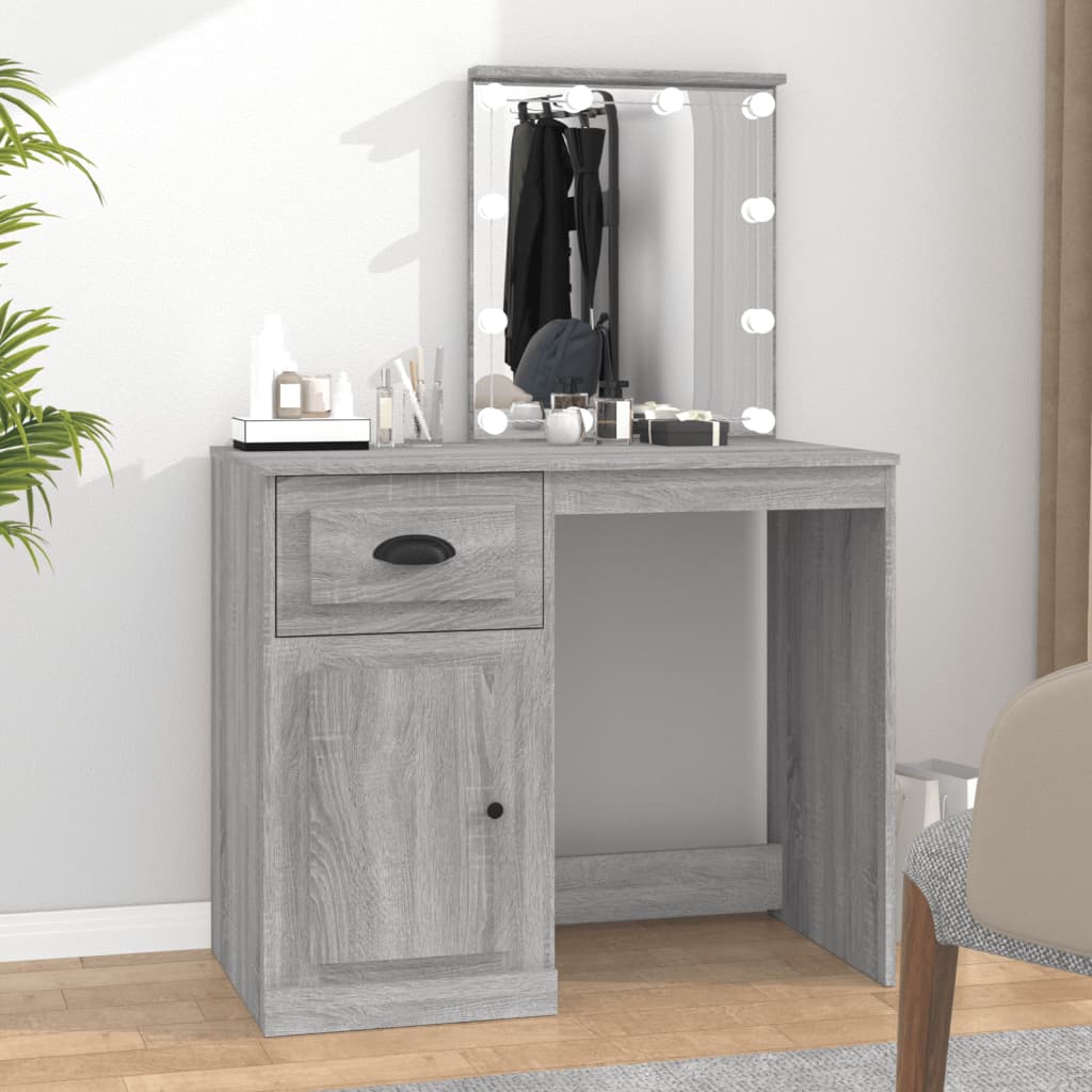 Coiffeuse avec LED sonoma gris 90x50x132,5 cm bois d'ingénierie Coiffeuses vidaXL   